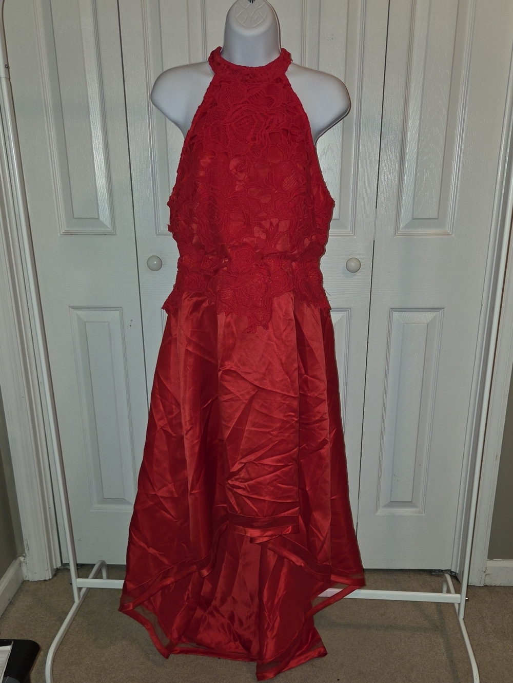 Source Unknown Red Strapless Lace High-Low Dress